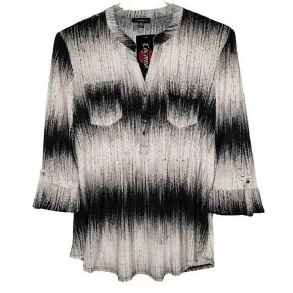 Cocomo Tops - Cocomo Women's Size XL Black Ivory Multi Color Geo Print Pintuck 3/4 Sleeve Top